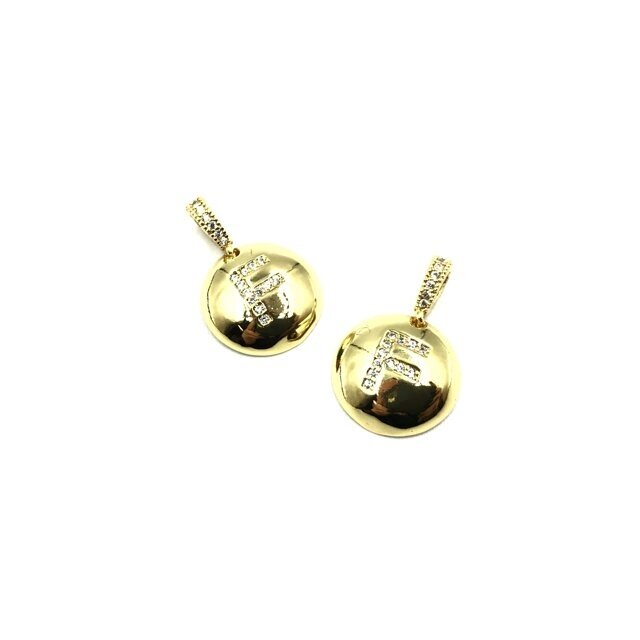 14mm aukso sp. nerūdijančio plieno pakabukas su cirkoniais F raidė, 1vnt.