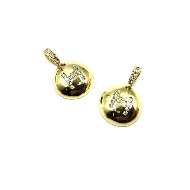 14mm aukso sp. nerūdijančio plieno pakabukas su cirkoniais H raidė, 1vnt.