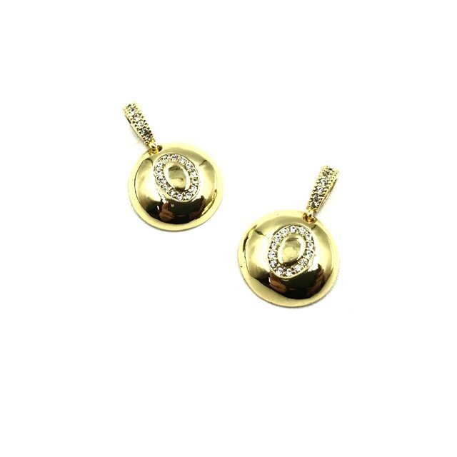 14mm aukso sp. nerūdijančio plieno pakabukas su cirkoniais O raidė, 1vnt.
