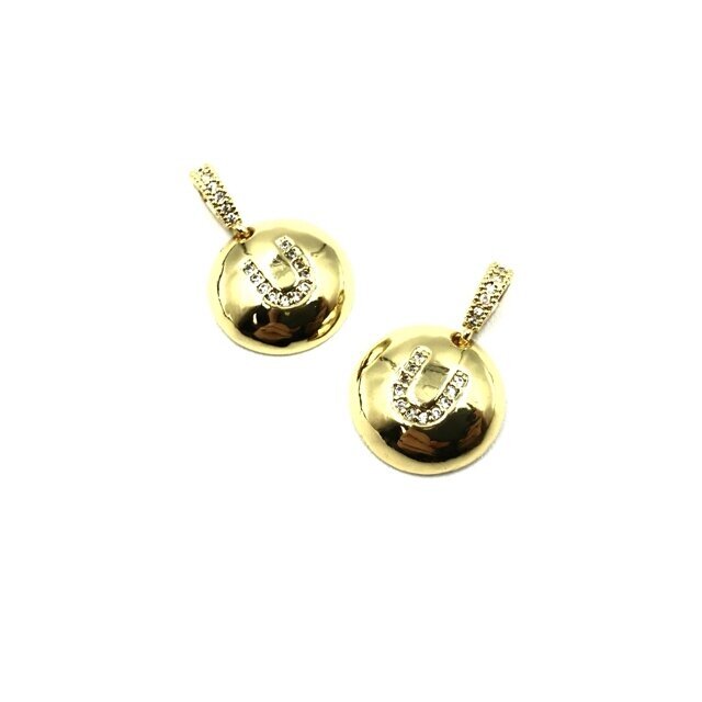 14mm aukso sp. nerūdijančio plieno pakabukas su cirkoniais U raidė, 1vnt.