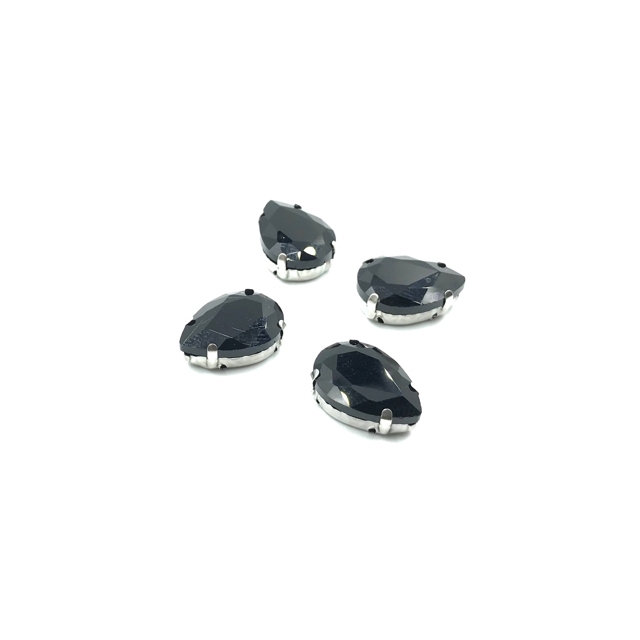 18x13mm juodos sp. kristalai sidabro sp. rėmeliuose, 4vnt.