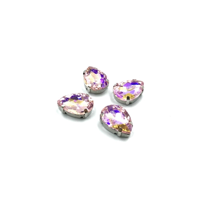 18x13mm švelnios rožinės AB sp. kristalai sidabro sp. rėmeliuose, 4vnt.