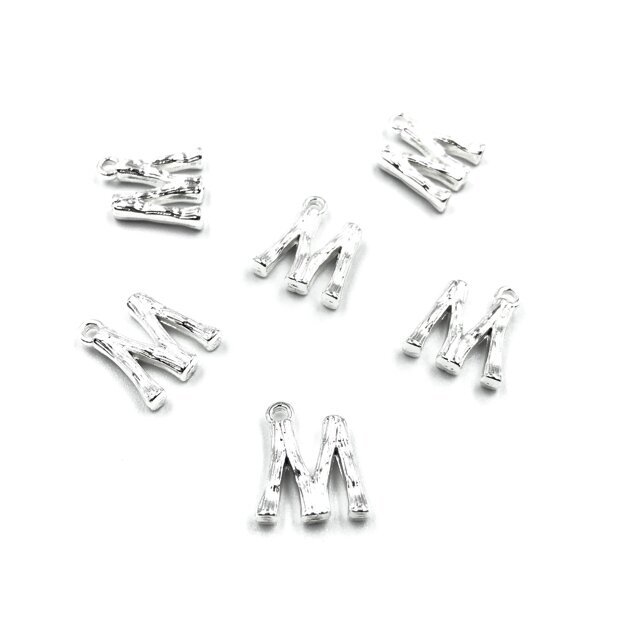 14x13mm sidabro sp. nerūdijančio plieno pakabukas M raidė, 2vnt.