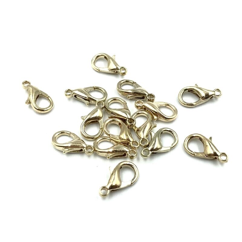 14mm šviesios aukso sp. užsegimai karabinai, 15vnt.