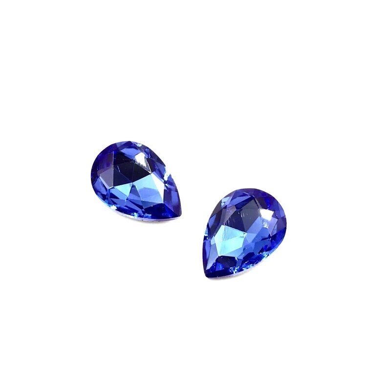 14x10mm melsvos sp. lašo formos kristalai be rėmelio, 4vnt.