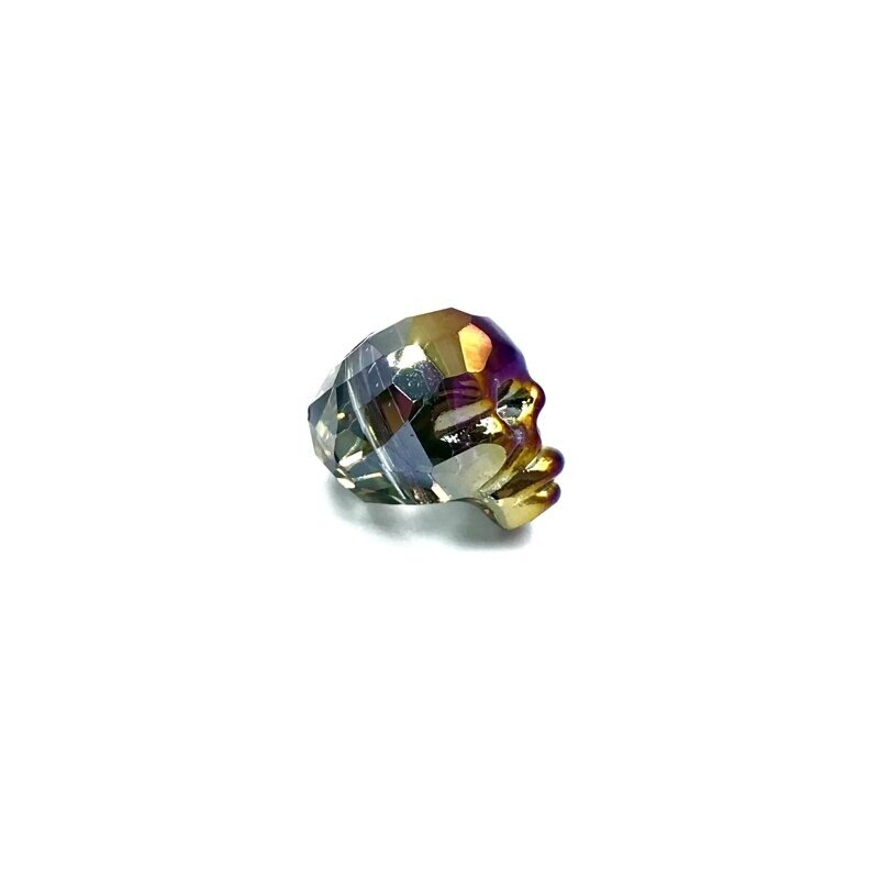 14x13mm melsvos ir aukso sp. stiklo karoliukas kaukolė, 1vnt. 2