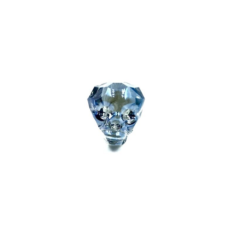 14x13mm melsvos sp. stiklo karoliukas kaukolė, 1vnt.