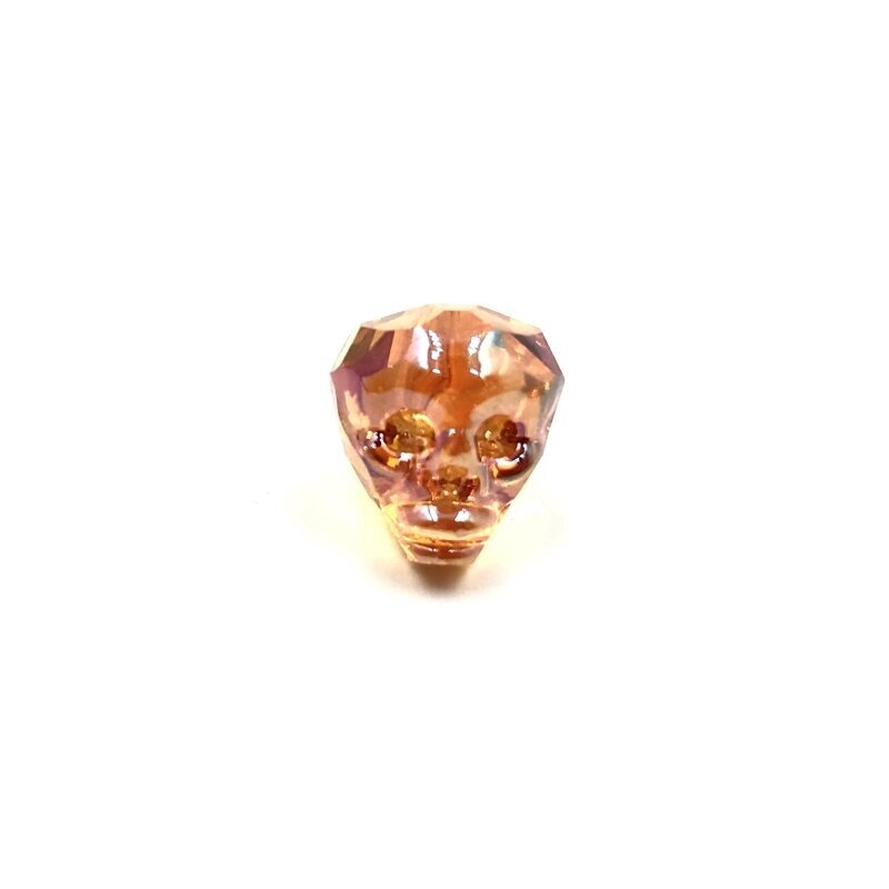 14x13mm oranžinės AB sp. stiklo karoliukas kaukolė, 1vnt.