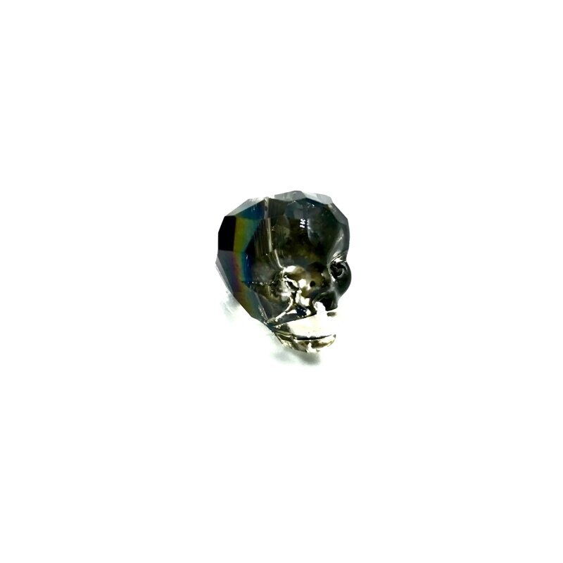 14x13mm pilkos ir rudos AB sp. stiklo karoliukas kaukolė, 1vnt. 1