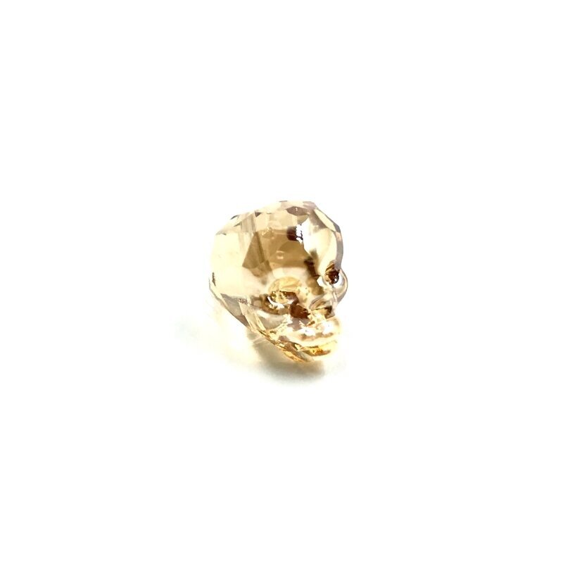 14x13mm šviesios dūminės sp. stiklo karoliukas kaukolė, 1vnt. 1