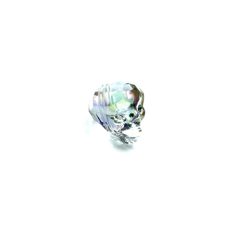 14x13mm žalsvos ir violetinės sp. stiklo karoliukas kaukolė, 1vnt. 1