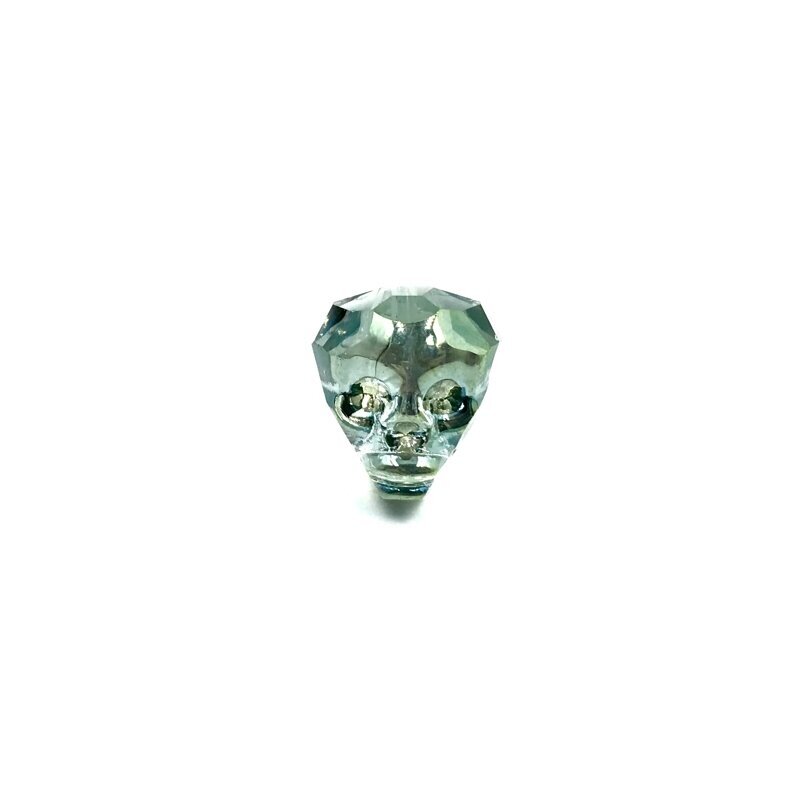 14x13mm žalsvos sp. stiklo karoliukas kaukolė, 1vnt.