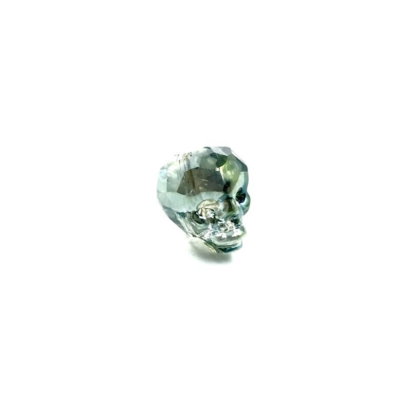 14x13mm žalsvos sp. stiklo karoliukas kaukolė, 1vnt. 1