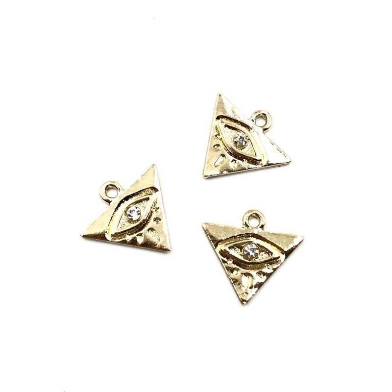 14x15mm 16k aukso spalvos nerūdijančio plieno pakabukas su cirkoniais akis, 1vnt.