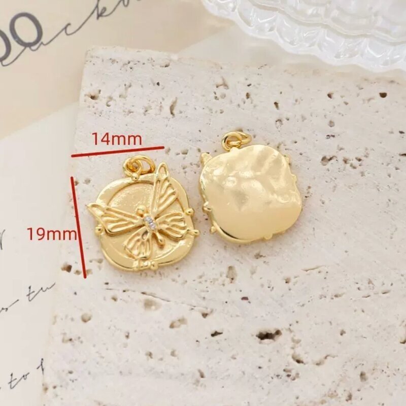 14x19mm 14k aukso sp. nerūdijančio plieno pakabukas drugelis, 1vnt.
