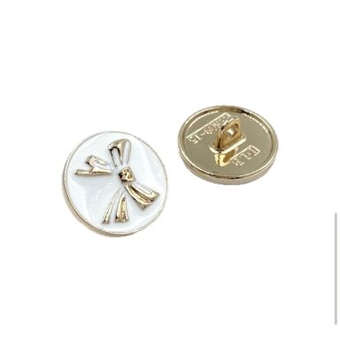 15mm baltos ir aukso sp. metalinė saga su kilpute, 2vnt.