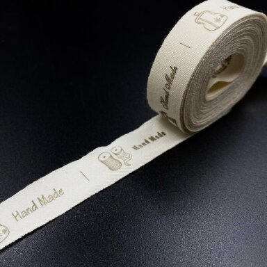 15mm kreminės sp. medvilninė juostelė "HAND MADE", 1m