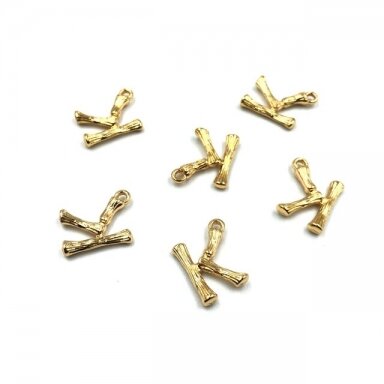 15x12mm rausvo aukso sp. nerūdijančio plieno pakabukas K raidė, 2vnt.