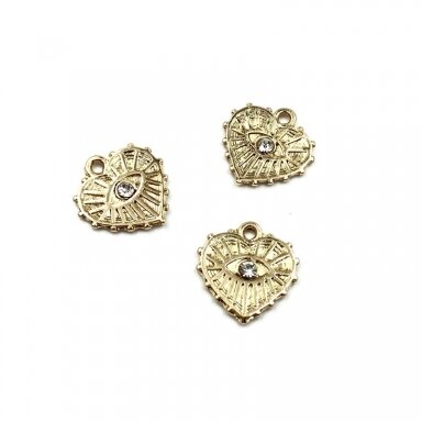 15x15mm 16k aukso spalvos nerūdijančio plieno pakabukas su cirkoniais širdis, 1vnt.