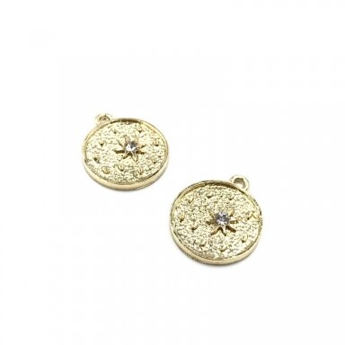 20x17mm 16k aukso spalvos nerūdijančio plieno pakabukas su cirkoniais žvaigždė, 1vnt.