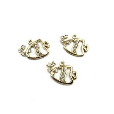 15x21mm 16k aukso spalvos nerūdijančio plieno pakabukas su cirkoniais žuvis, 1vnt.