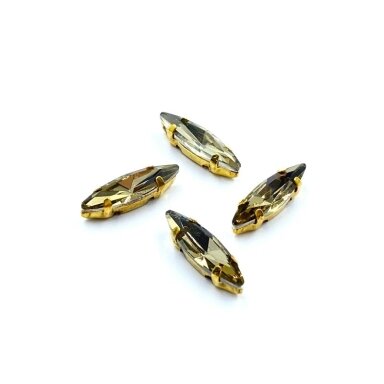 15x4mm dūminės sp. kristalai aukso sp. rėmeliuose, 4vnt
