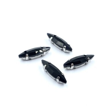 15x4mm juodos sp. kristalai sidabro sp. rėmeliuose, 4vnt