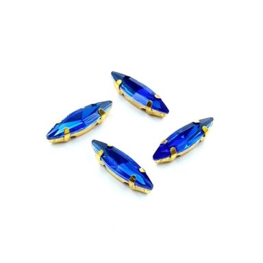 15x4mm mėlyna sp. kristalai aukso sp. rėmeliuose, 4vnt