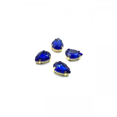 14x10mm mėlyna sp. kristalai aukso sp. rėmeliuose, 4vnt.