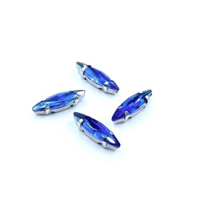 15x4mm mėlyna sp. kristalai sidabro sp. rėmeliuose, 4vnt