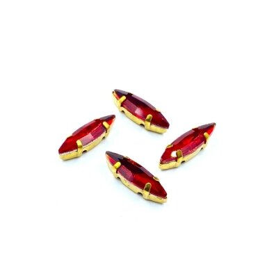 15x4mm raudonos sp. kristalai aukso sp. rėmeliuose, 4vnt