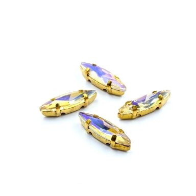 15x4mm Silk AB sp. kristalai aukso sp. rėmeliuose, 4vnt