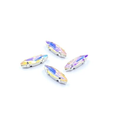 15x4mm Silk AB sp. kristalai sidabro sp. rėmeliuose, 4vnt
