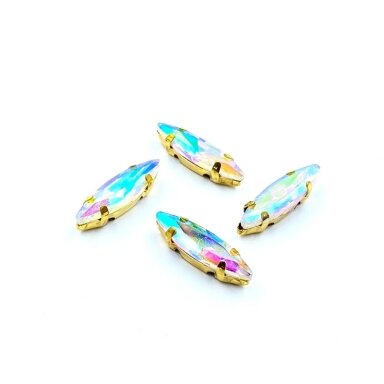 15x4mm švelnios gelsvos AB sp. kristalai aukso sp. rėmeliuose, 4vnt