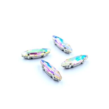 15x4mm švelnios gelsvos AB sp. kristalai sidabro sp. rėmeliuose, 4vnt
