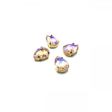 14x10mm švelnios rožinės AB sp. kristalai aukso sp. rėmeliuose, 4vnt.