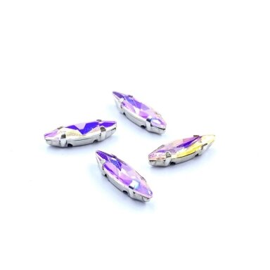 15x4mm švelnios rožinės AB sp. kristalai sidabro sp. rėmeliuose, 4vnt