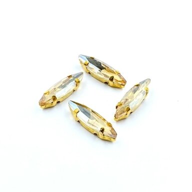 15x4mm šviesios dūminės sp. kristalai aukso sp. rėmeliuose, 4vnt