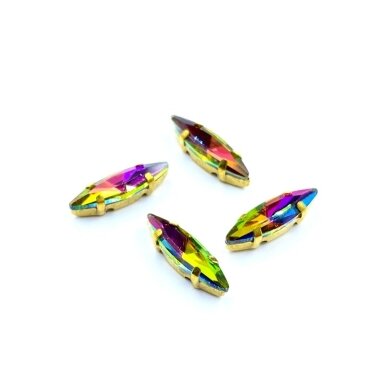 15x4mm Vitrail sp. kristalai aukso sp. rėmeliuose, 4vnt