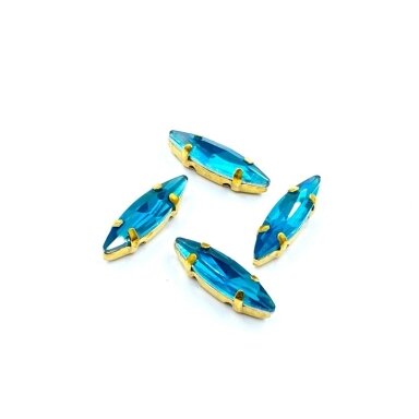 15x4mm žydros sp. kristalai aukso sp. rėmeliuose, 4vnt