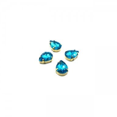 14x10mm žydros sp. kristalai aukso sp. rėmeliuose, 4vnt.