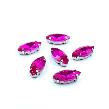 15x7mm ciklameno sp. kristalai sidabro sp. rėmeliuose, 6vnt