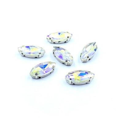 15x7mm crystal AB sp. kristalai sidabro sp. rėmeliuose, 6vnt