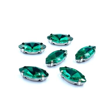 15x7mm Emerald sp. kristalai sidabro sp. rėmeliuose, 6vnt