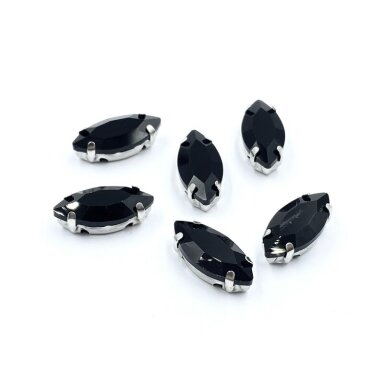 15x7mm juodos sp. kristalai sidabro sp. rėmeliuose, 6vnt