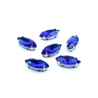 15x7mm mėlyna sp. kristalai sidabro sp. rėmeliuose, 6vnt