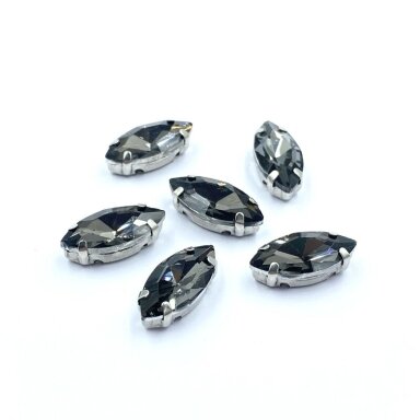 15x7mm pilkos sp. kristalai sidabro sp. rėmeliuose, 6vnt