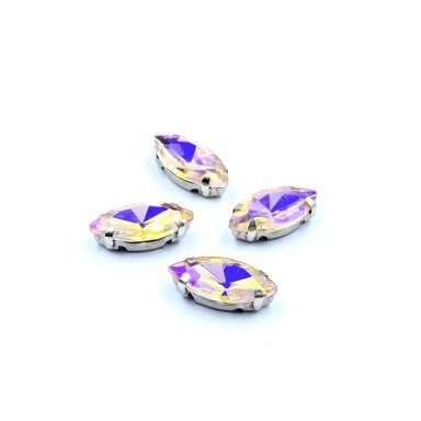 15x7mm švelnios rožinės AB sp. kristalai sidabro sp. rėmeliuose, 4vnt