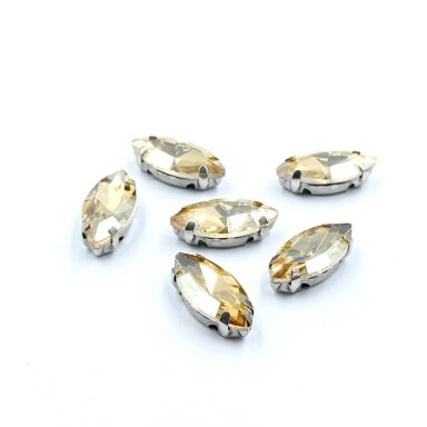 15x7mm šviesios dūminės sp. kristalai sidabro sp. rėmeliuose, 6vnt