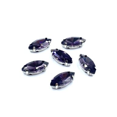 15x7mm violetinės sp. kristalai sidabro sp. rėmeliuose, 6vnt
